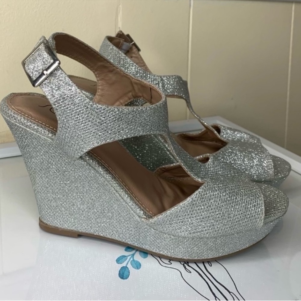 Sugar Silver Sparkle / Glitter Wedges Size 6.5 NWOT